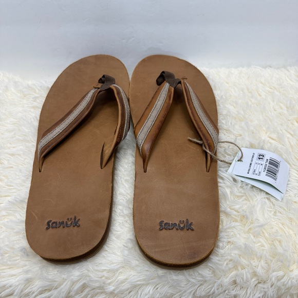 NWT Sanuk Hullsome Men’s Leather Flip Flops Size 13 - Picture 4 of 6